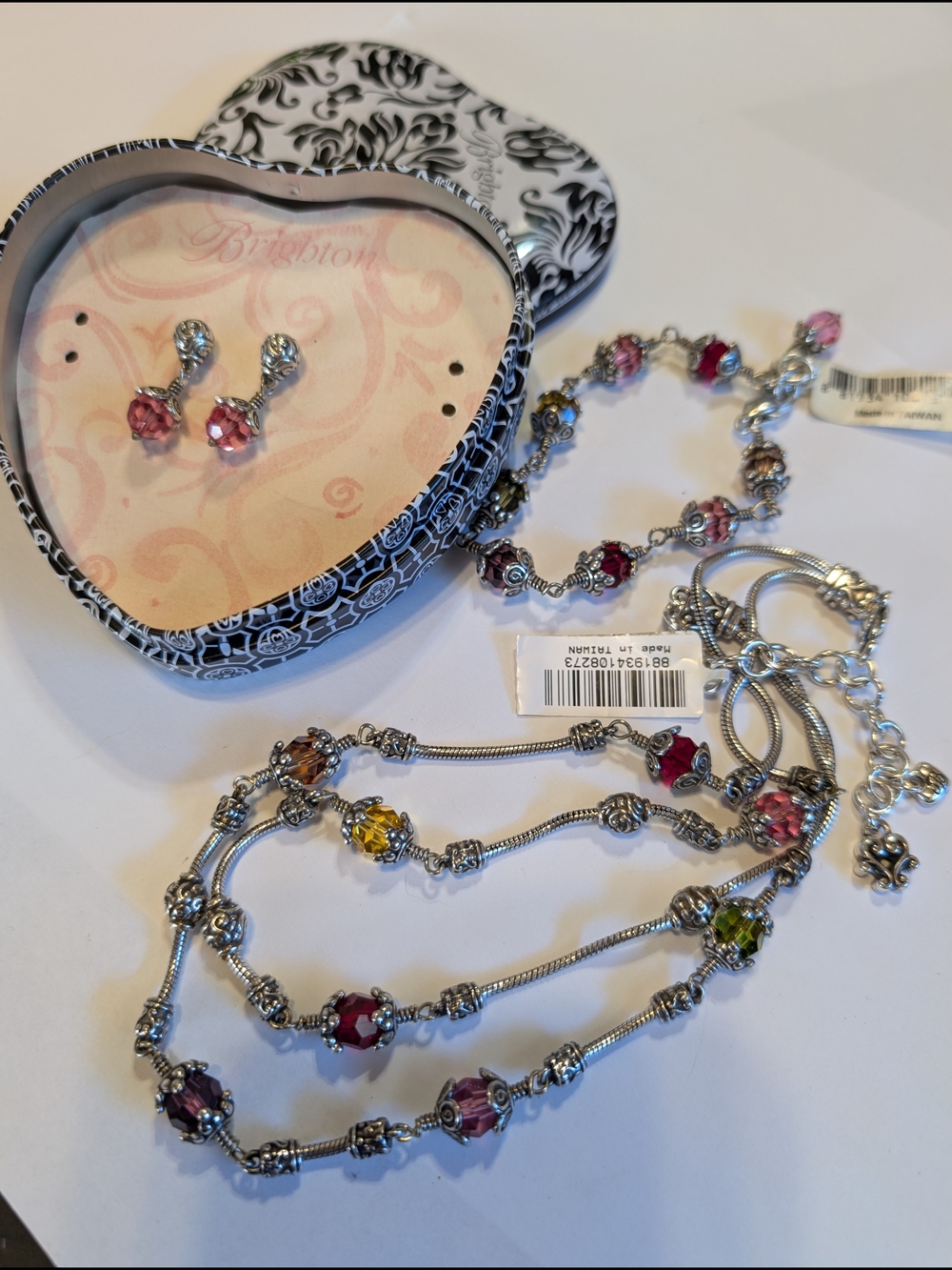 Brighton Multi-Color Crystal Bead Necklace, Bracelet Earrings Set - Silver Tone